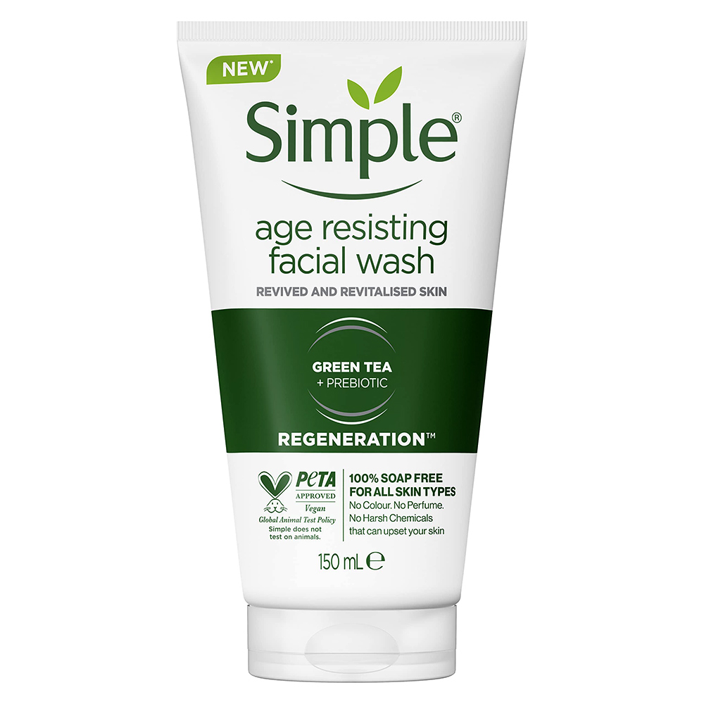 ژل شستشو ضدپیری سیمپل مدل چای سبز  simple age resisting facial wash