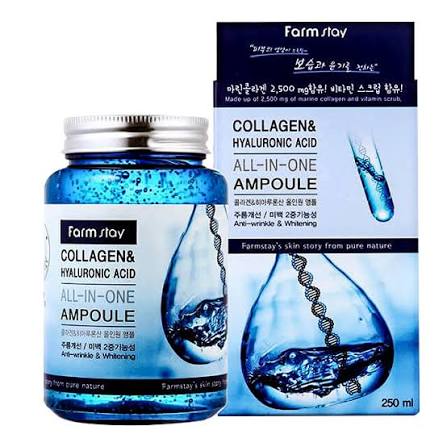 آمپول کلاژن و هیالو آبرسان و جوانساز فارم استی FARM STAY Collagen & Hyaluronic Acid All In One Ampoule